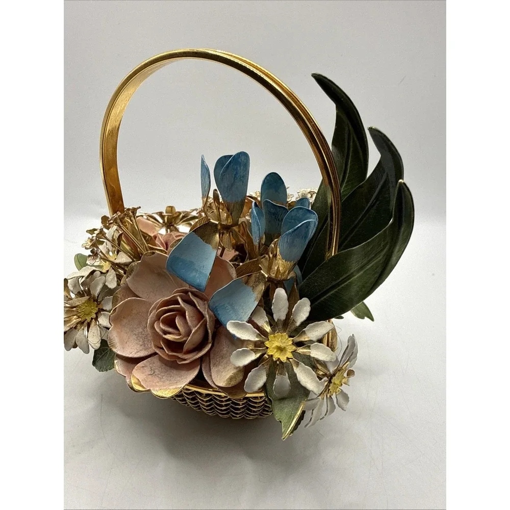 VTG Gloria Vanderbilt Metal Enamel Bouquet Flowers Summer  Franklin Mint 1977